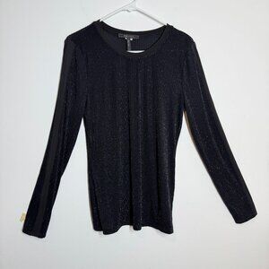 BCBGMAXAZRIA 90s inspired Black Metallic shimmer Ribbed Long Sleeve Top Size M